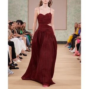 NEW Aje Laurier Wave Maxi Dress Burgundy 2 US